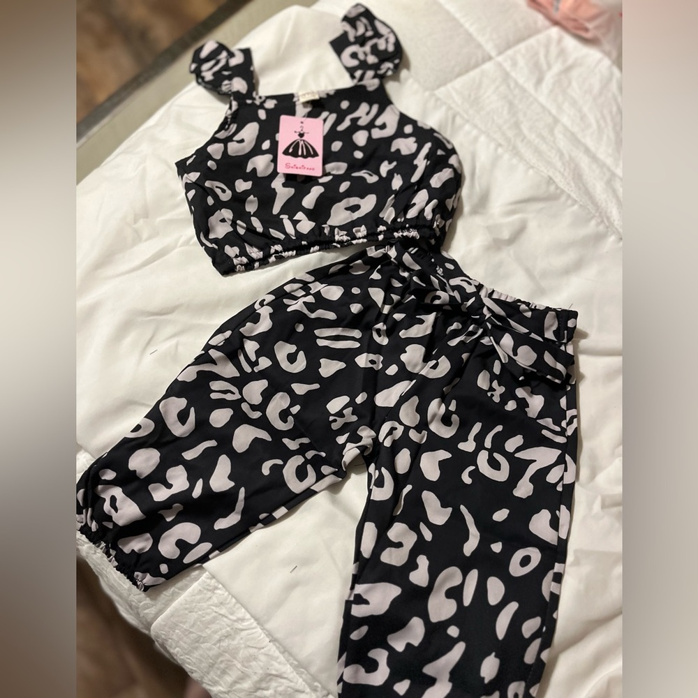 2Pcs Toddler Kids‎ Girls Outfits Leopard T-shirt Tops Long Pants Clothes Set